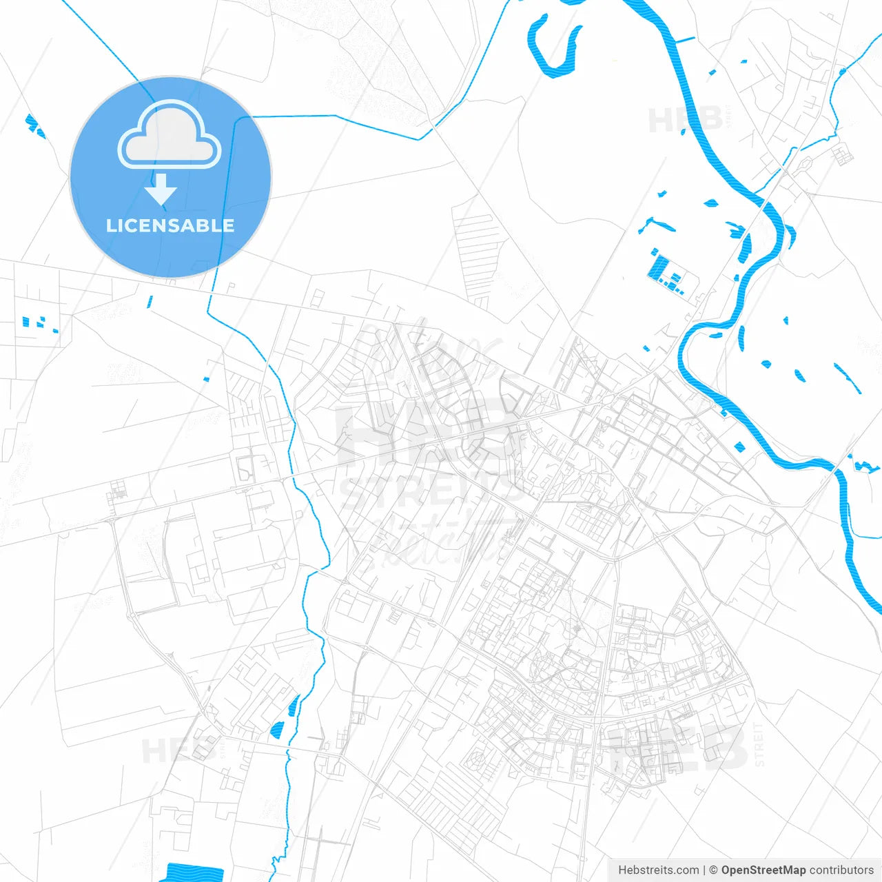 Łomża, Poland PDF vector map with water in focus
