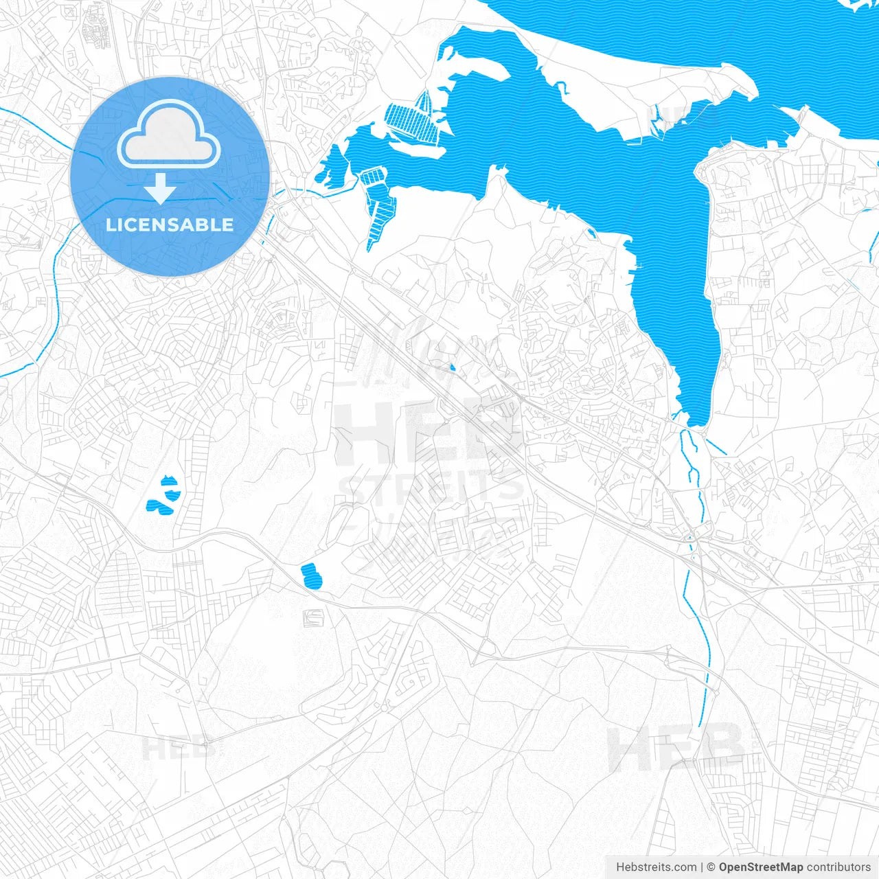 Amora, Portugal PDF vector map with water in focus
