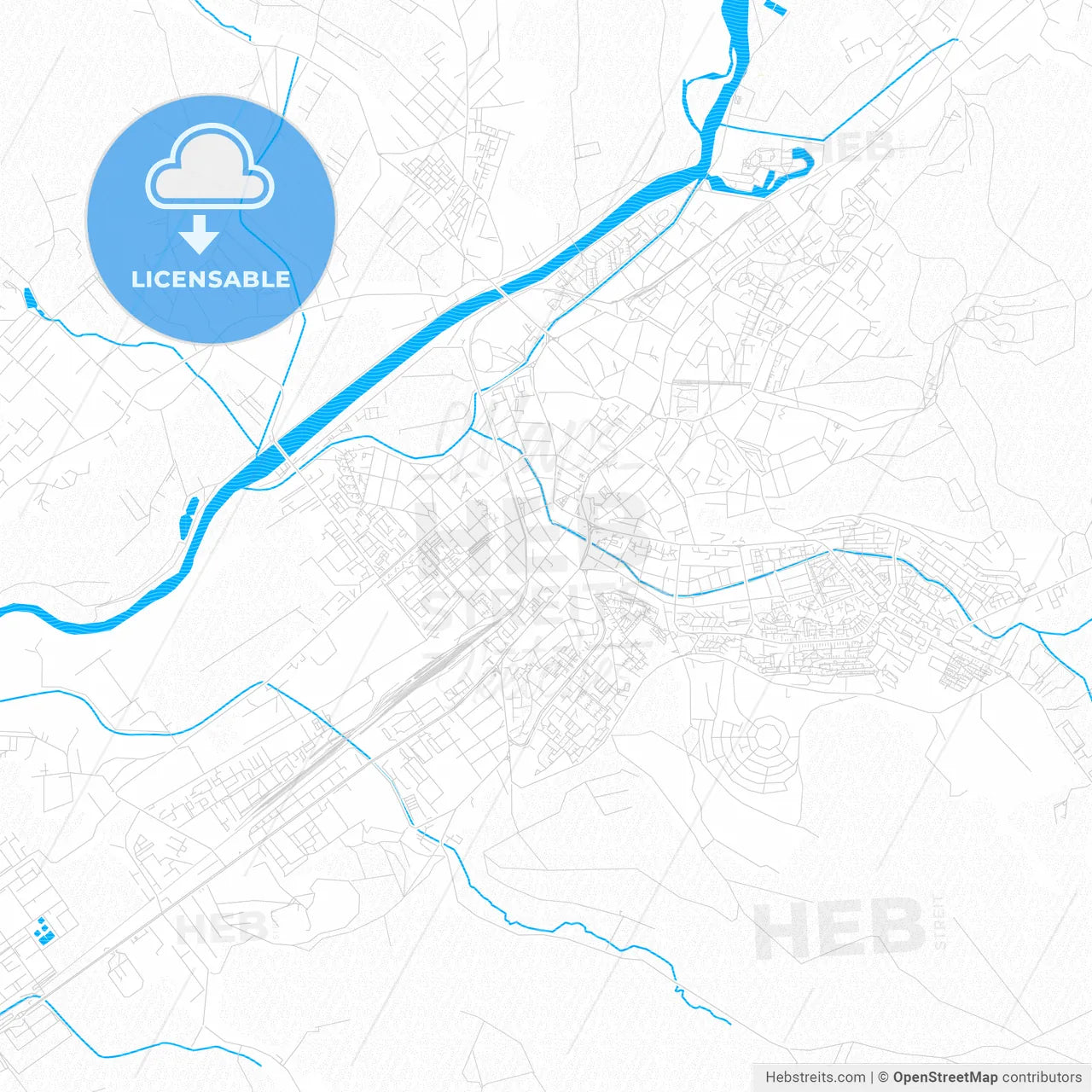 Târgu Mureș, Romania PDF vector map with water in focus