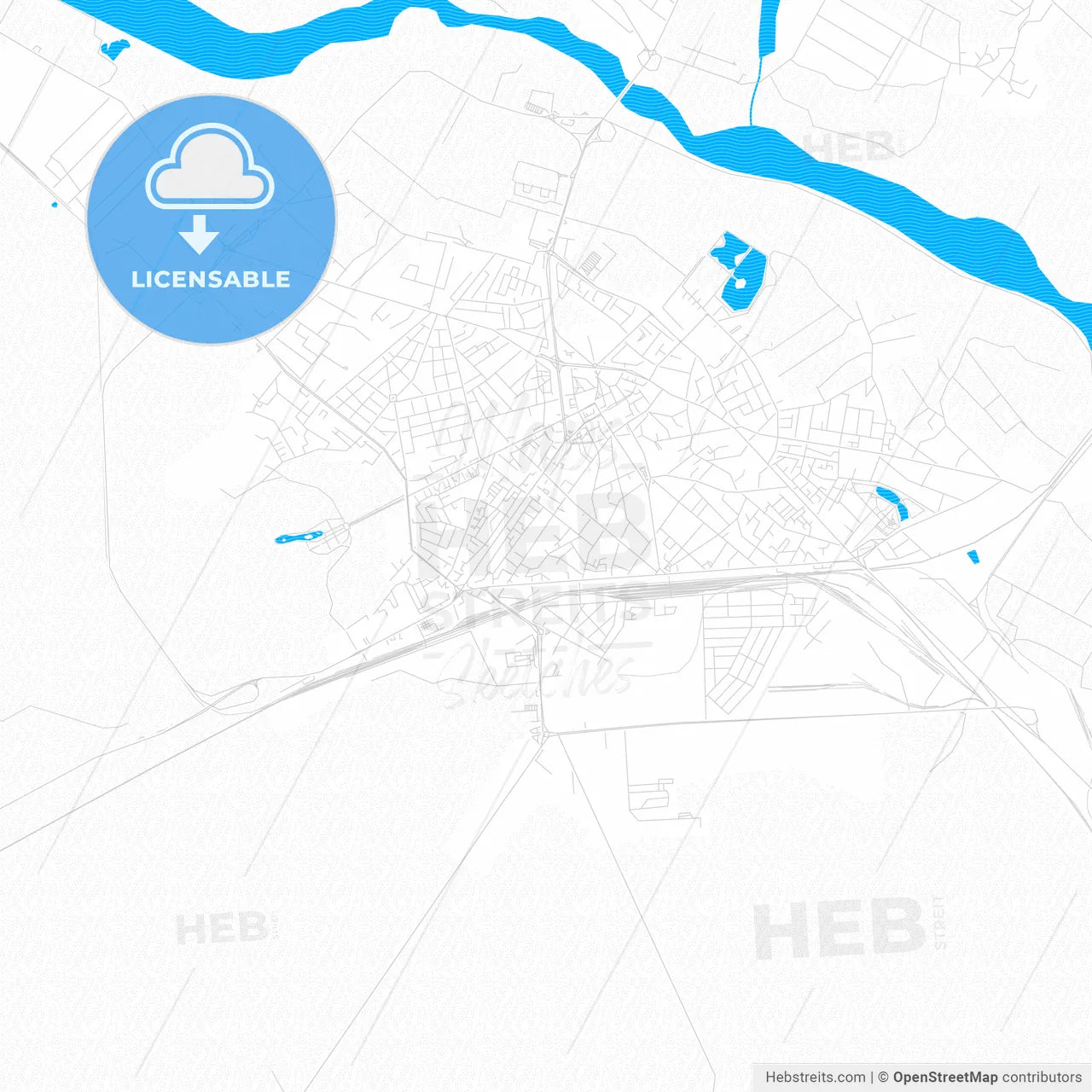 Buzău, Romania PDF vector map with water in focus