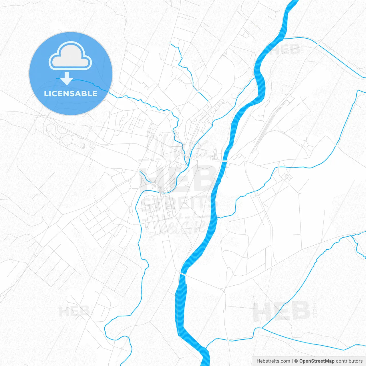 Reghin, Romania PDF vector map with water in focus