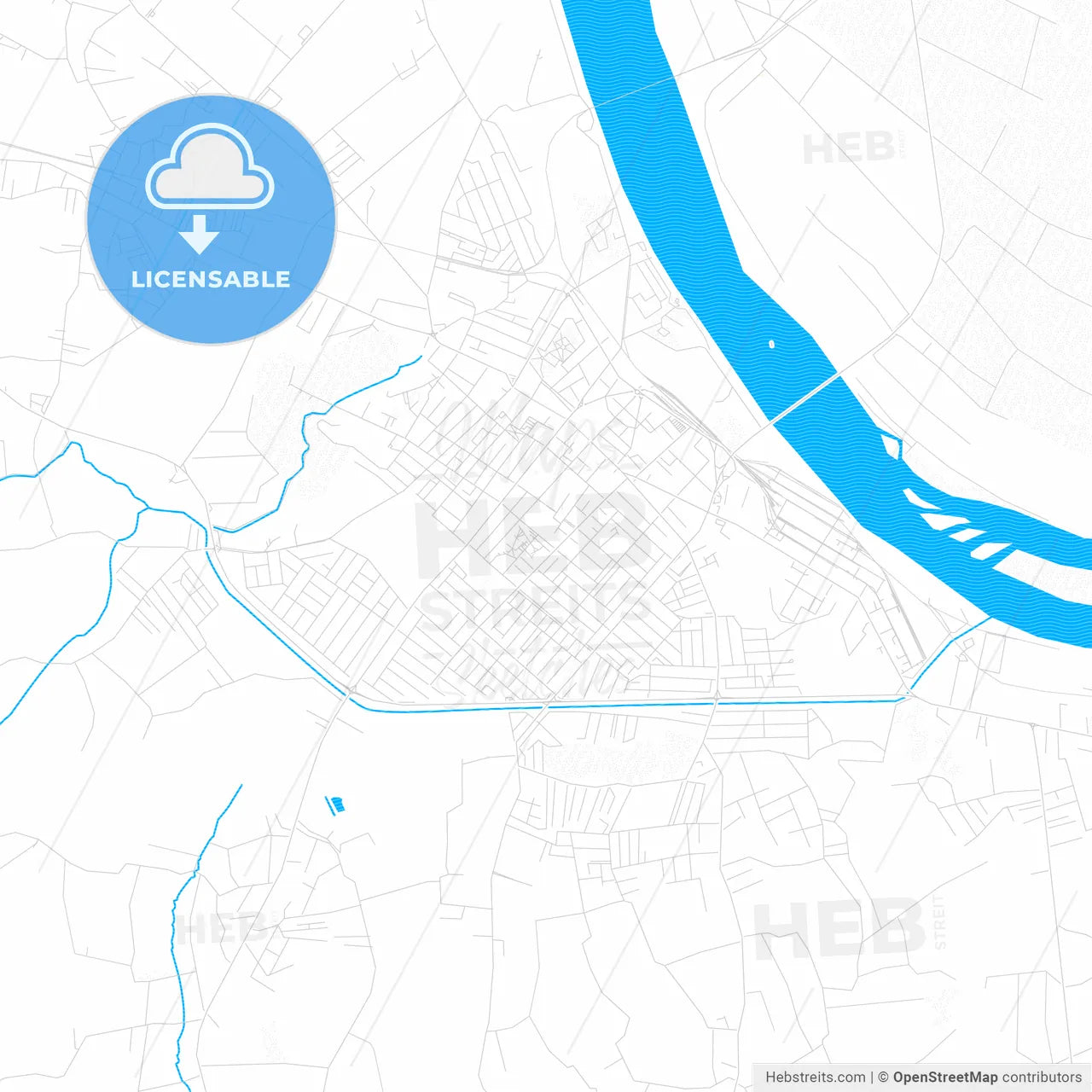 Šabac, Serbia PDF vector map with water in focus
