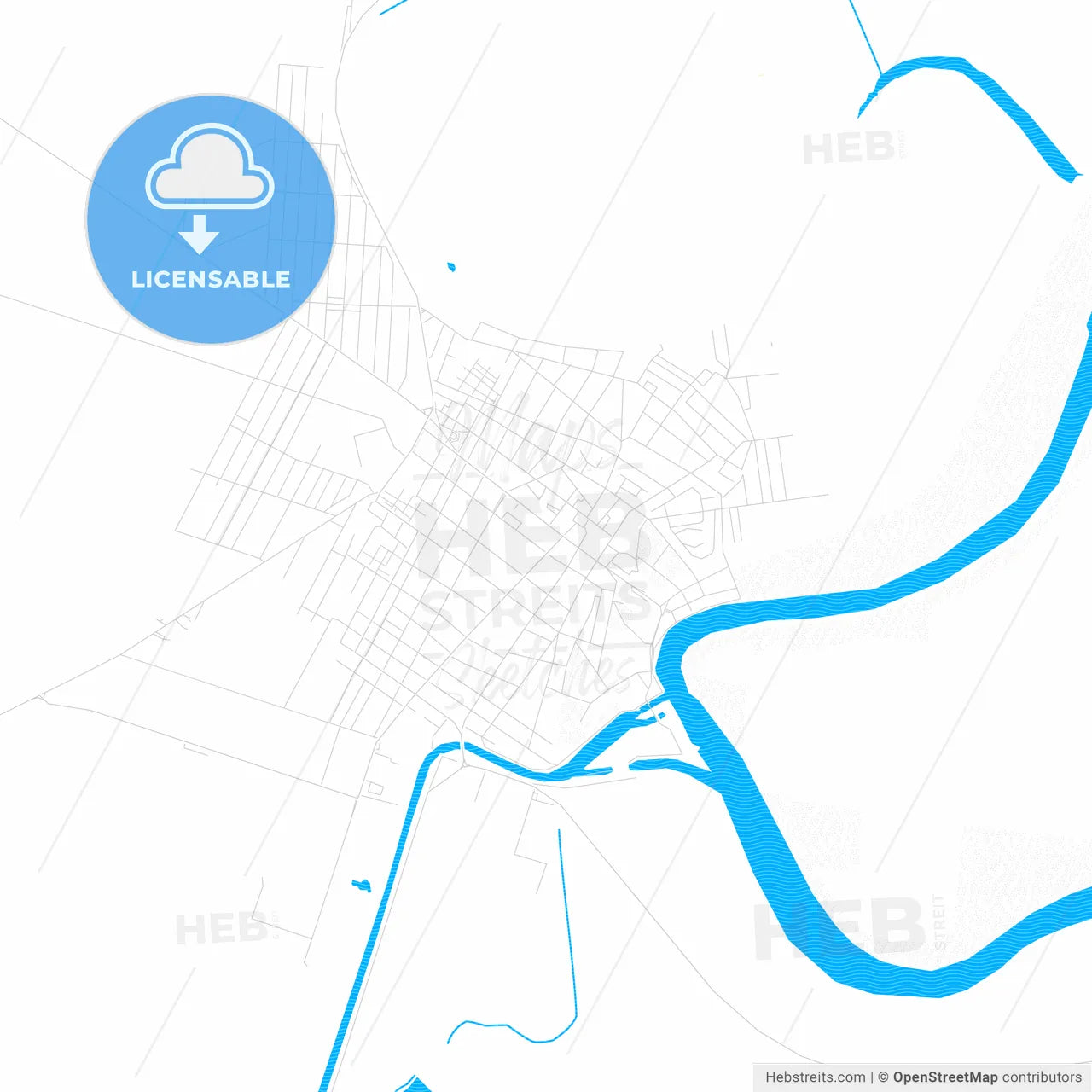 Bečej, Serbia PDF vector map with water in focus