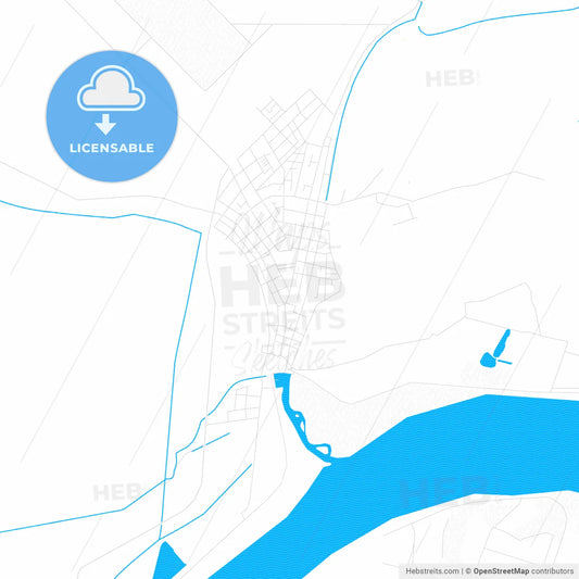 Kovin, Serbia PDF vector map with water in focus