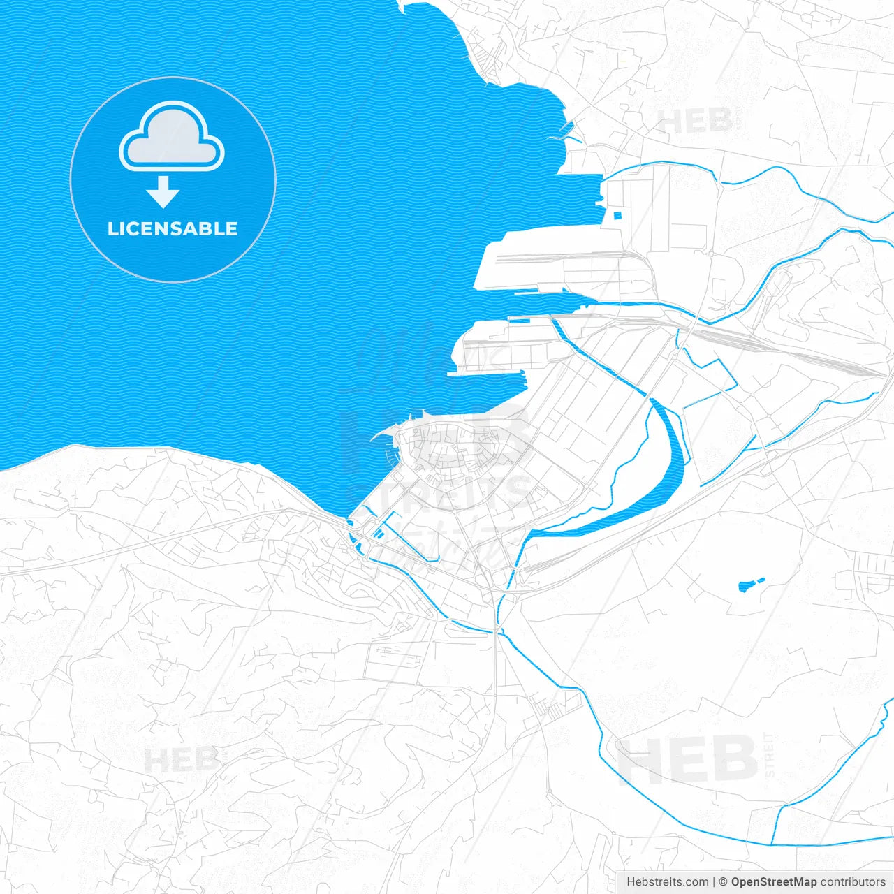 Koper, Slovenia PDF vector map with water in focus