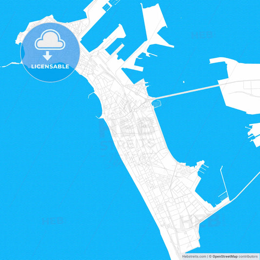 Cadiz, Spain PDF vector map with water in focus