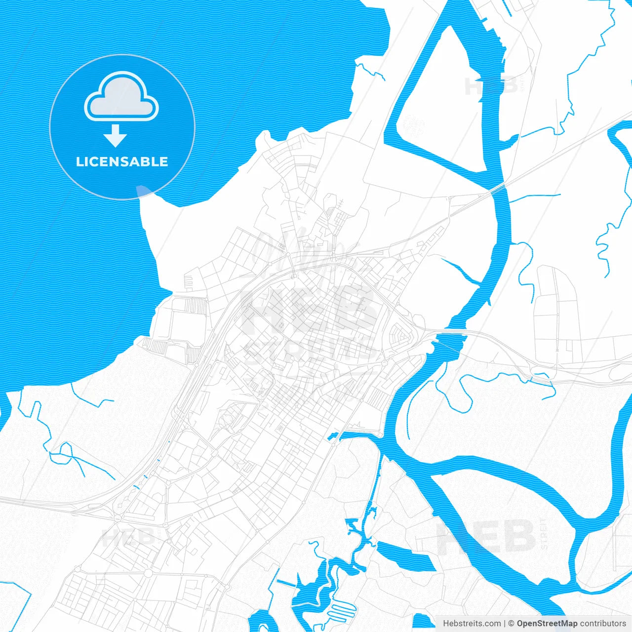 San Fernando, Spain PDF vector map with water in focus