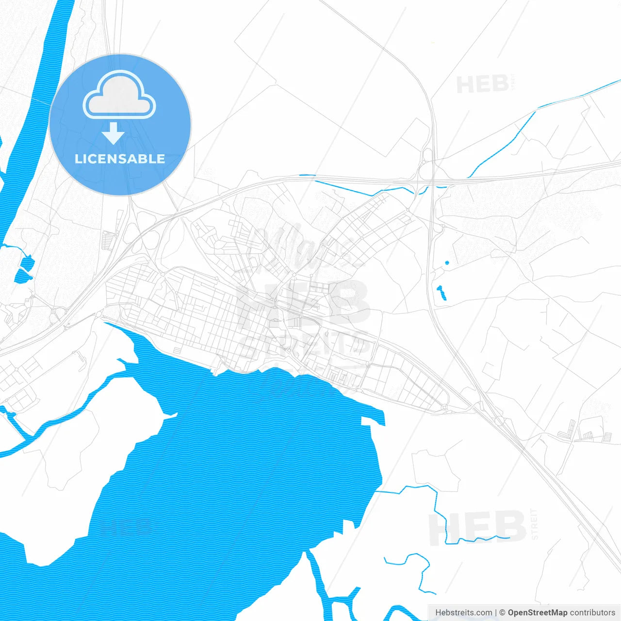 Puerto Real, Spain PDF vector map with water in focus