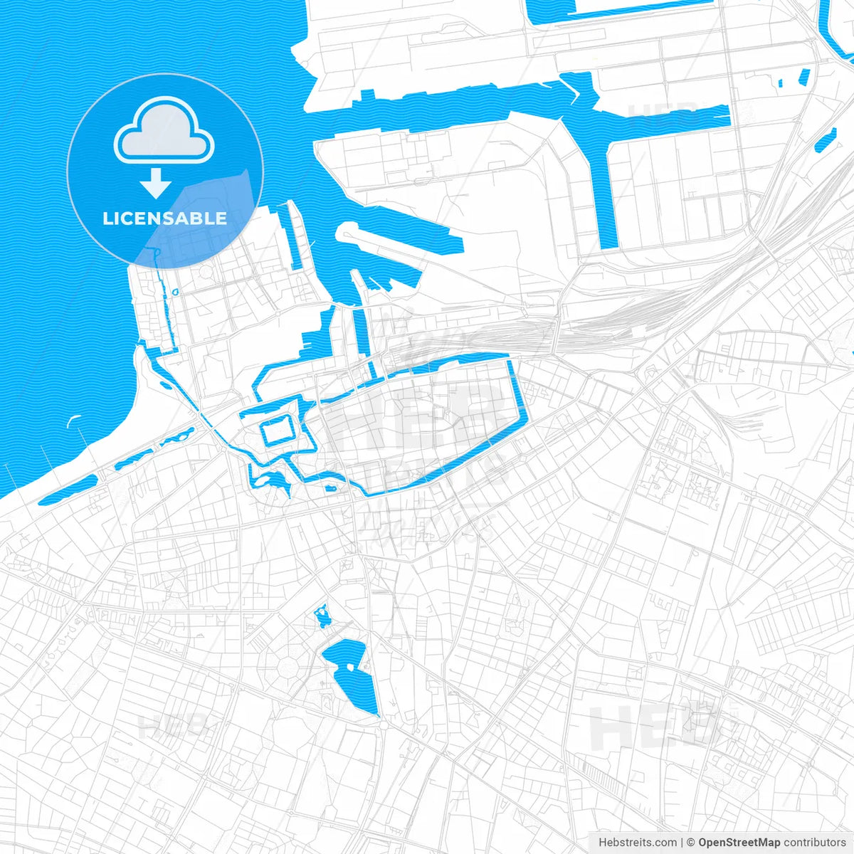 Malmö, Sweden PDF vector map with water in focus