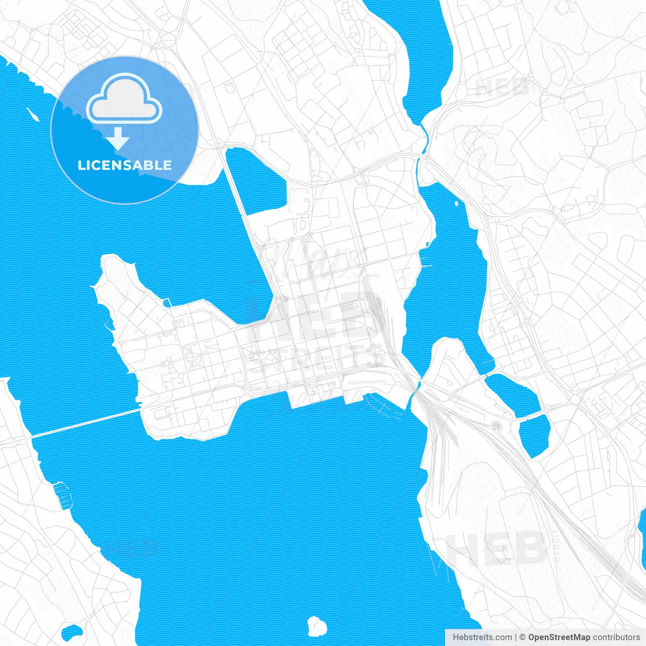 Luleå, Sweden PDF vector map with water in focus