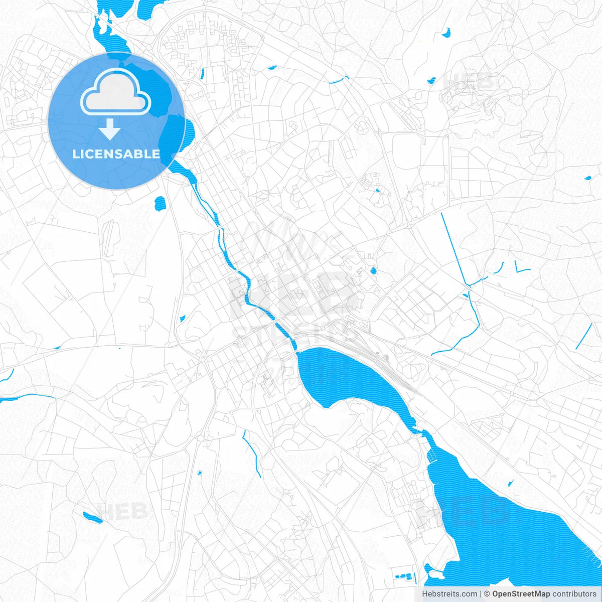 Falun, Sweden PDF vector map with water in focus