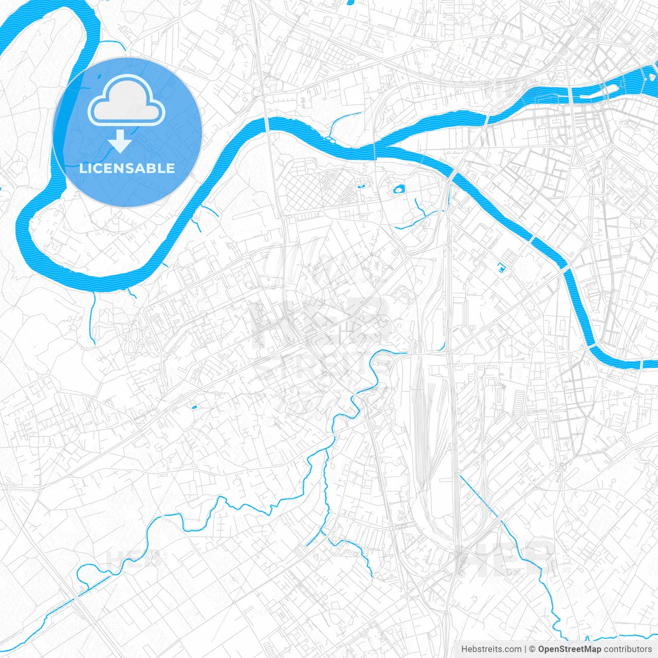 Lancy, Switzerland PDF vector map with water in focus