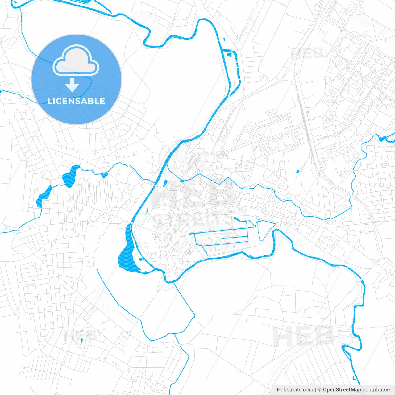 Lutsk, Ukraine PDF vector map with water in focus