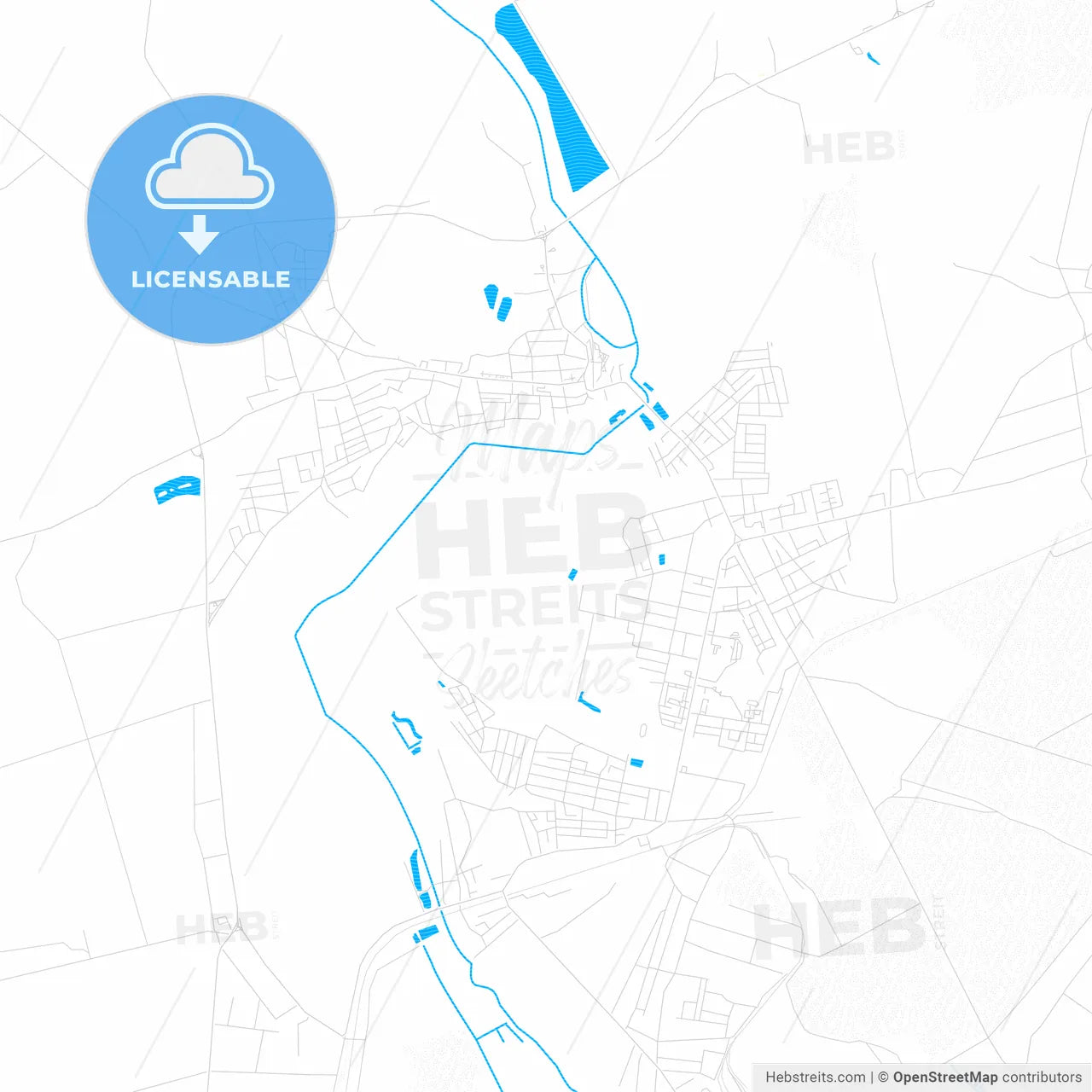 Dubno, Ukraine PDF vector map with water in focus