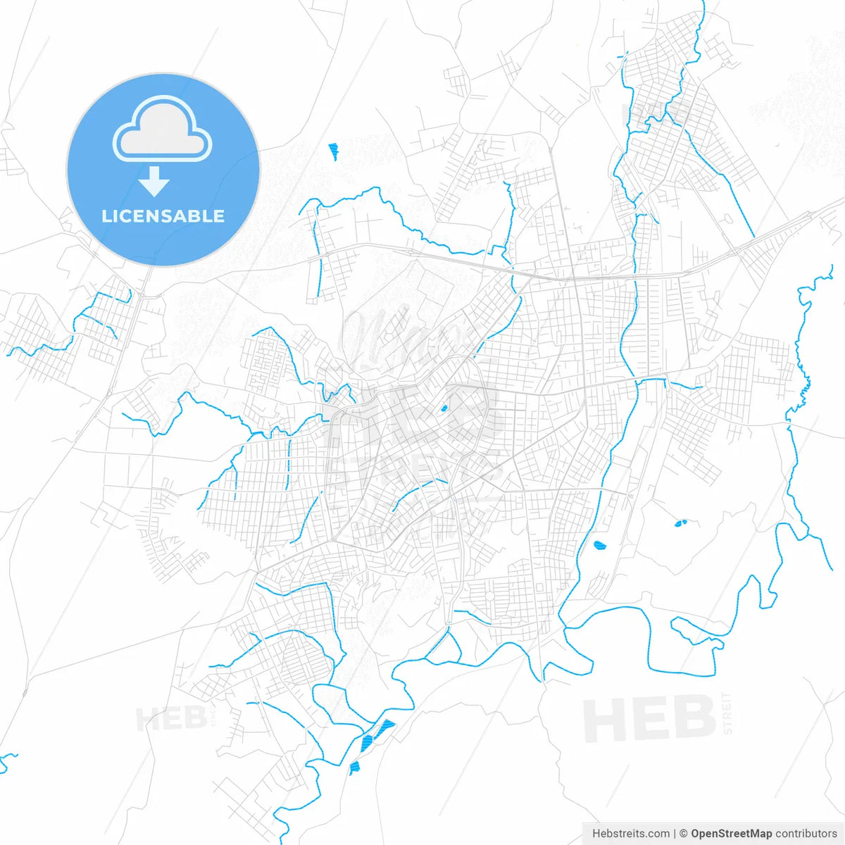 Lages, Brazil PDF vector map with water in focus