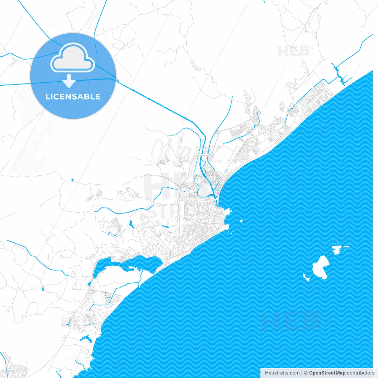 Macae, Brazil PDF vector map with water in focus