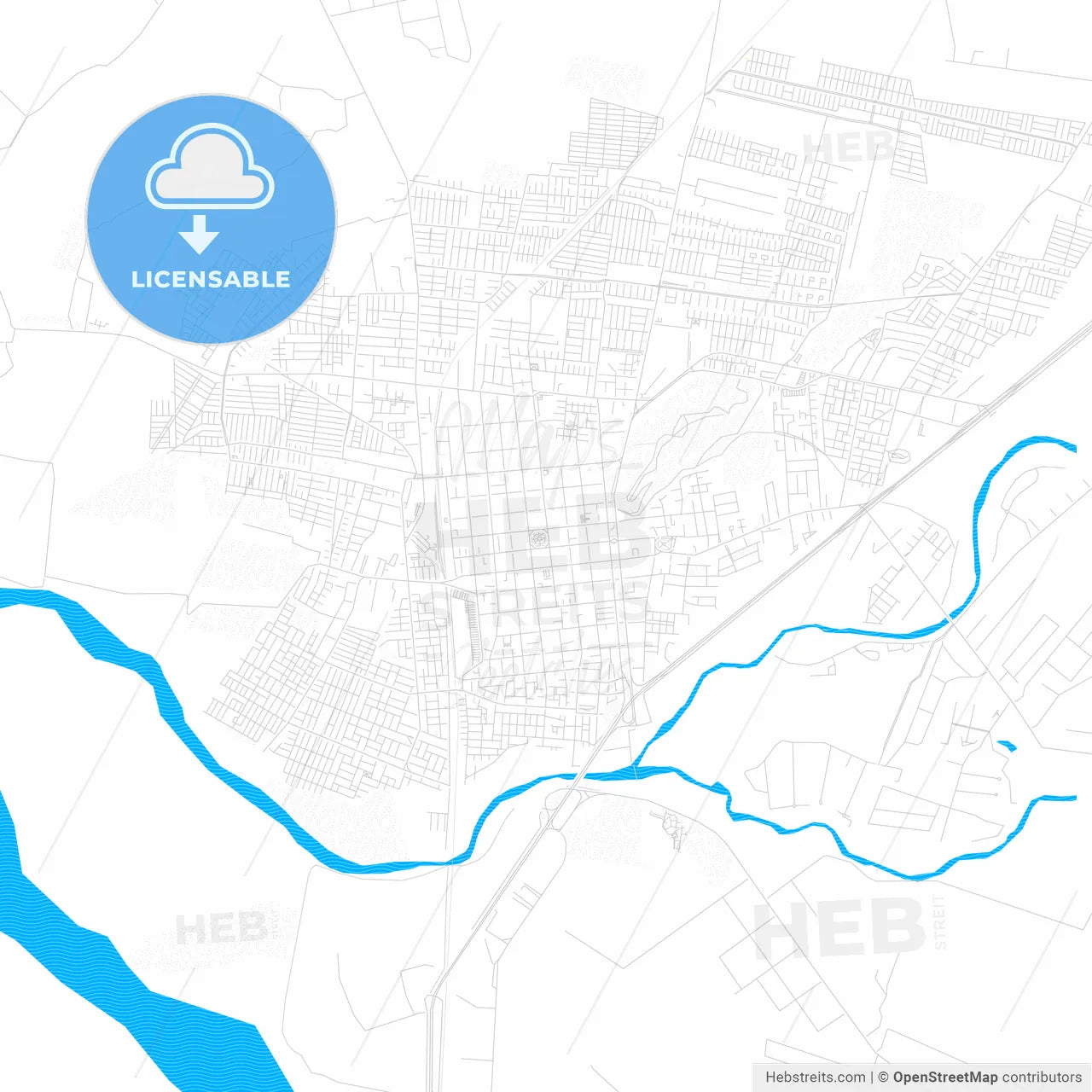 Curico, Chile PDF vector map with water in focus