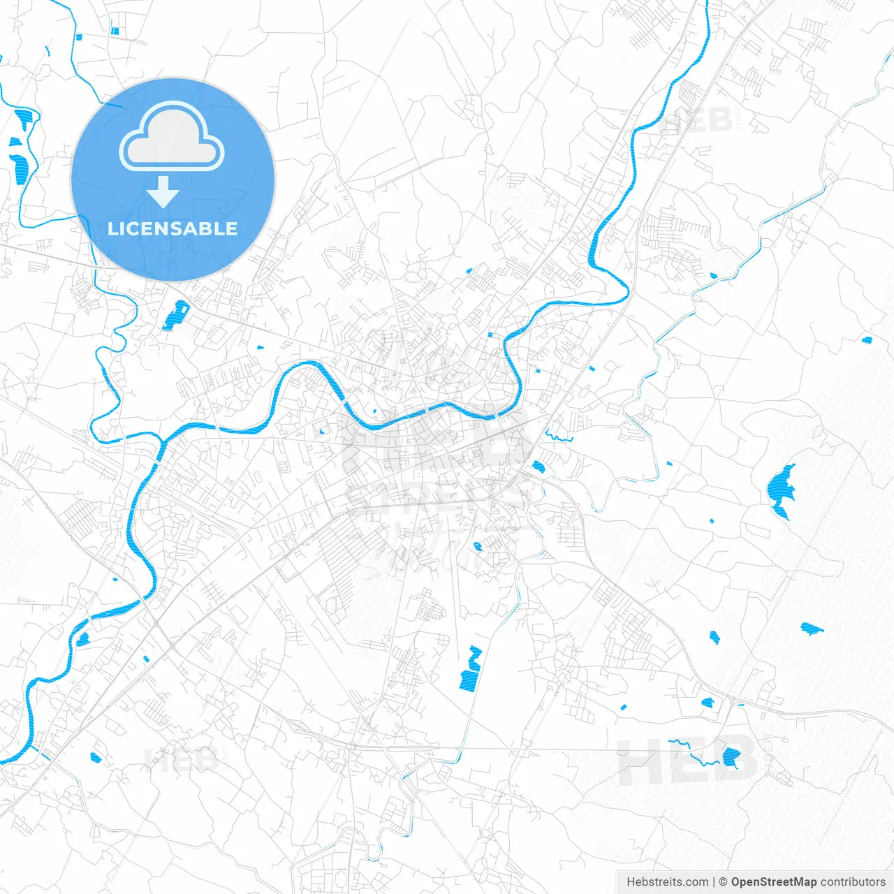 Lampang, Thailand PDF vector map with water in focus
