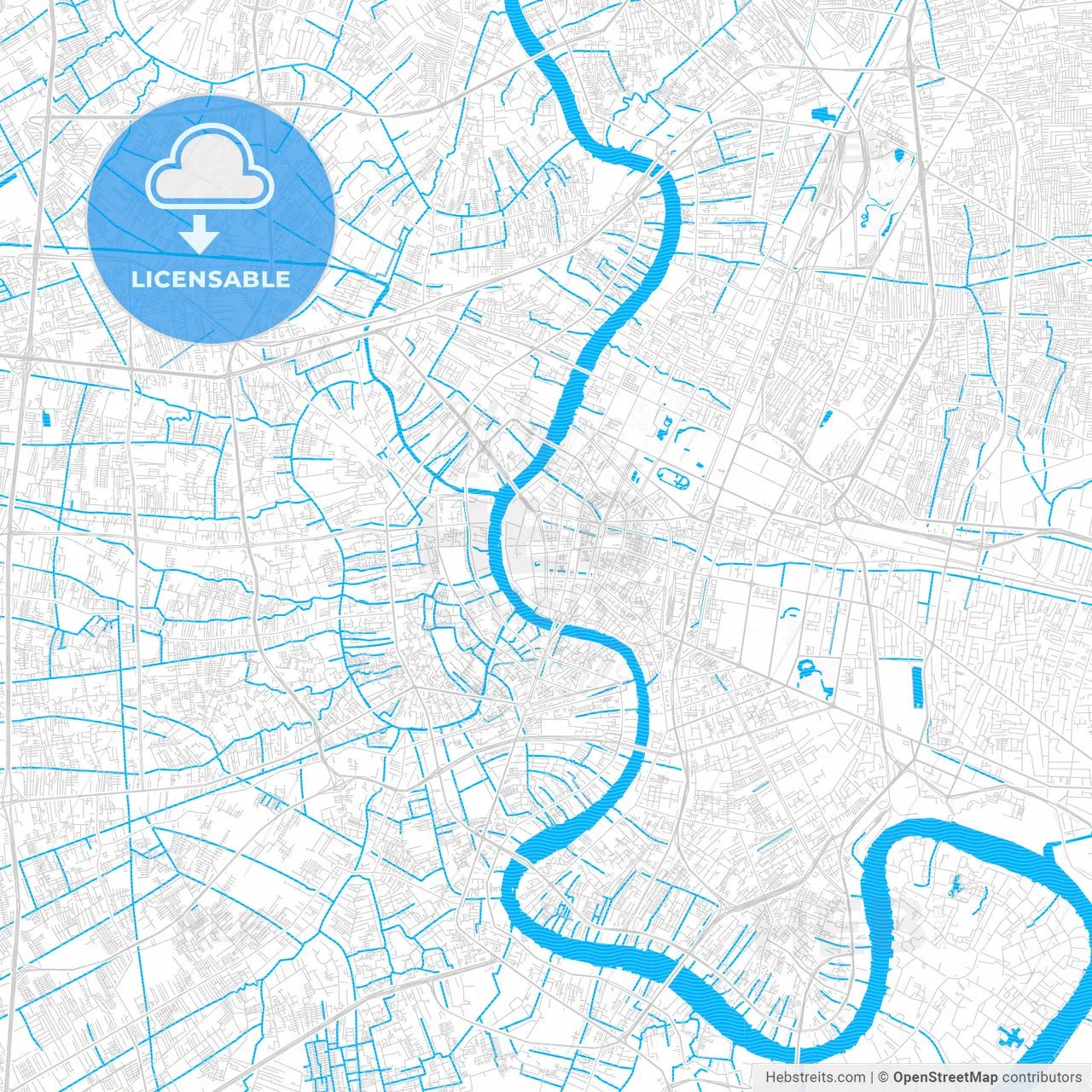 Bangkok, Thailand PDF vector map with water in focus
