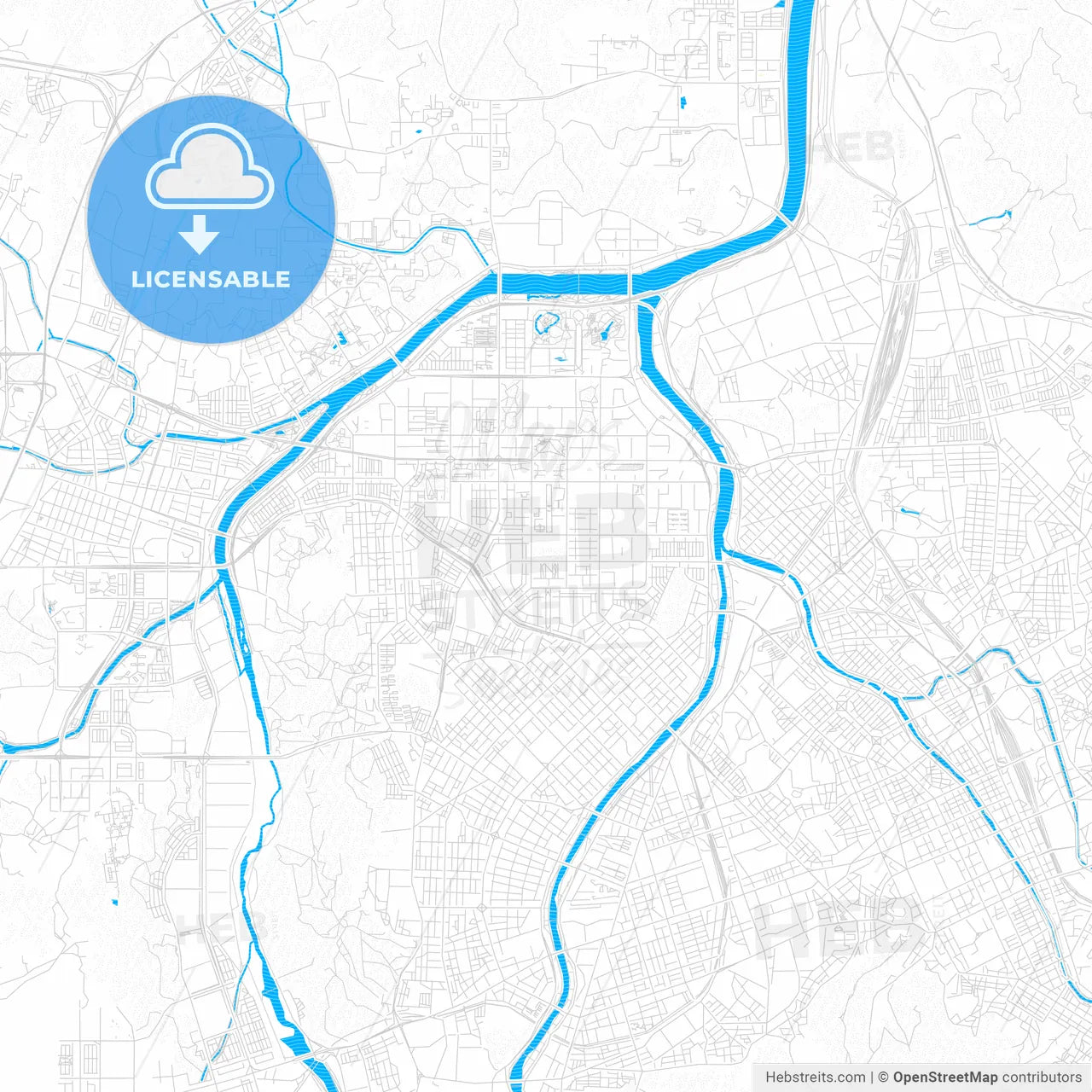 Daejeon, South Korea PDF vector map with water in focus