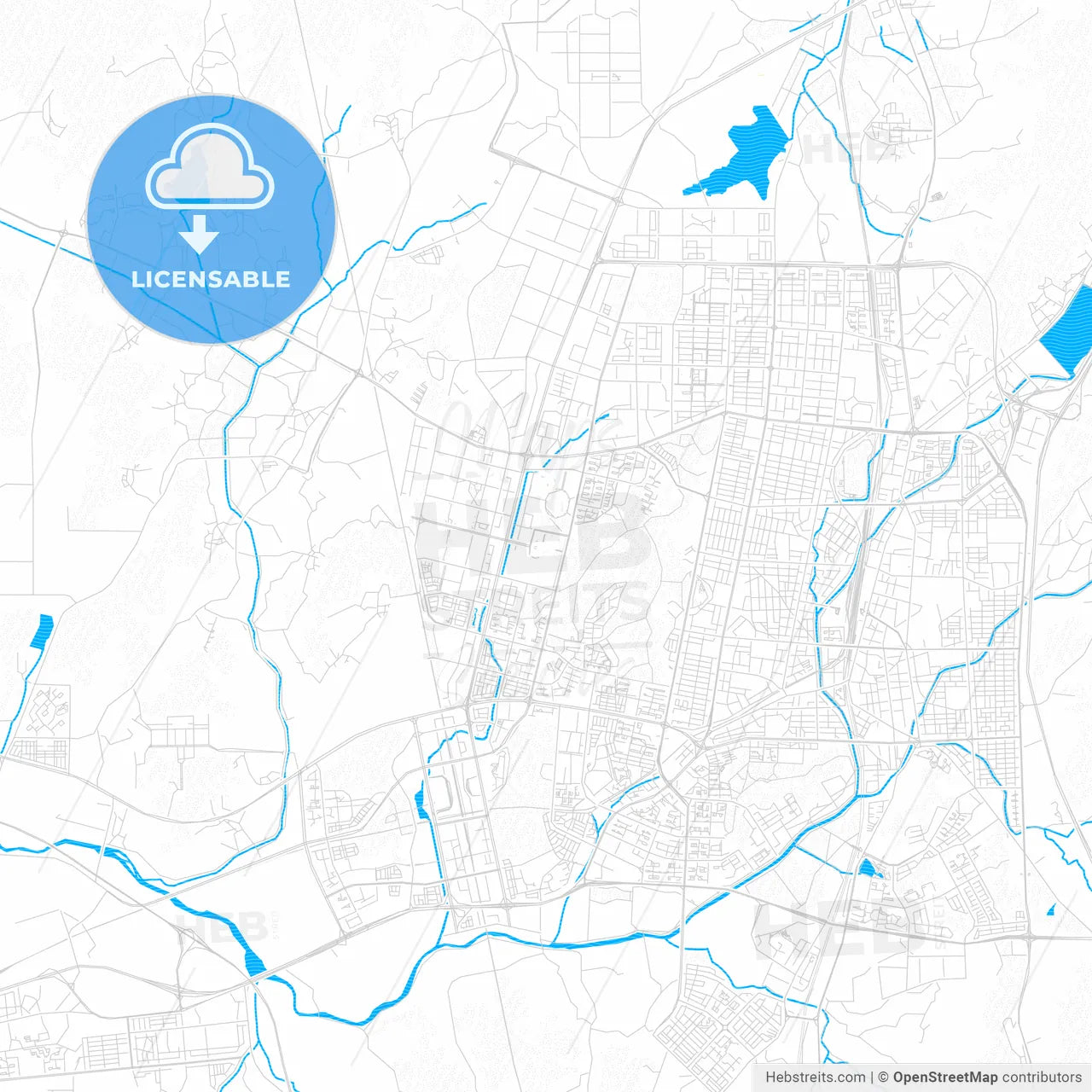 Cheonan, South Korea PDF vector map with water in focus