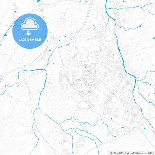 Wonju, South Korea PDF vector map with water in focus