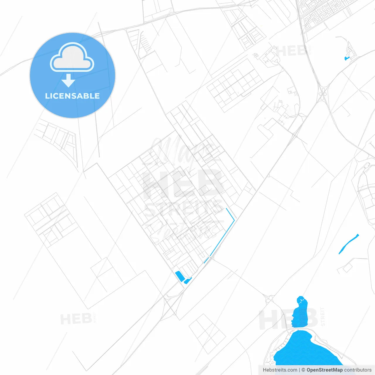 Dhahran, Saudi Arabia PDF vector map with water in focus