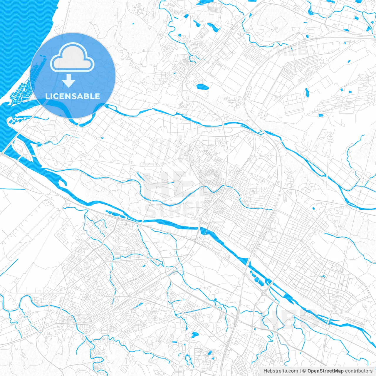 Zhubei, Taiwan PDF vector map with water in focus