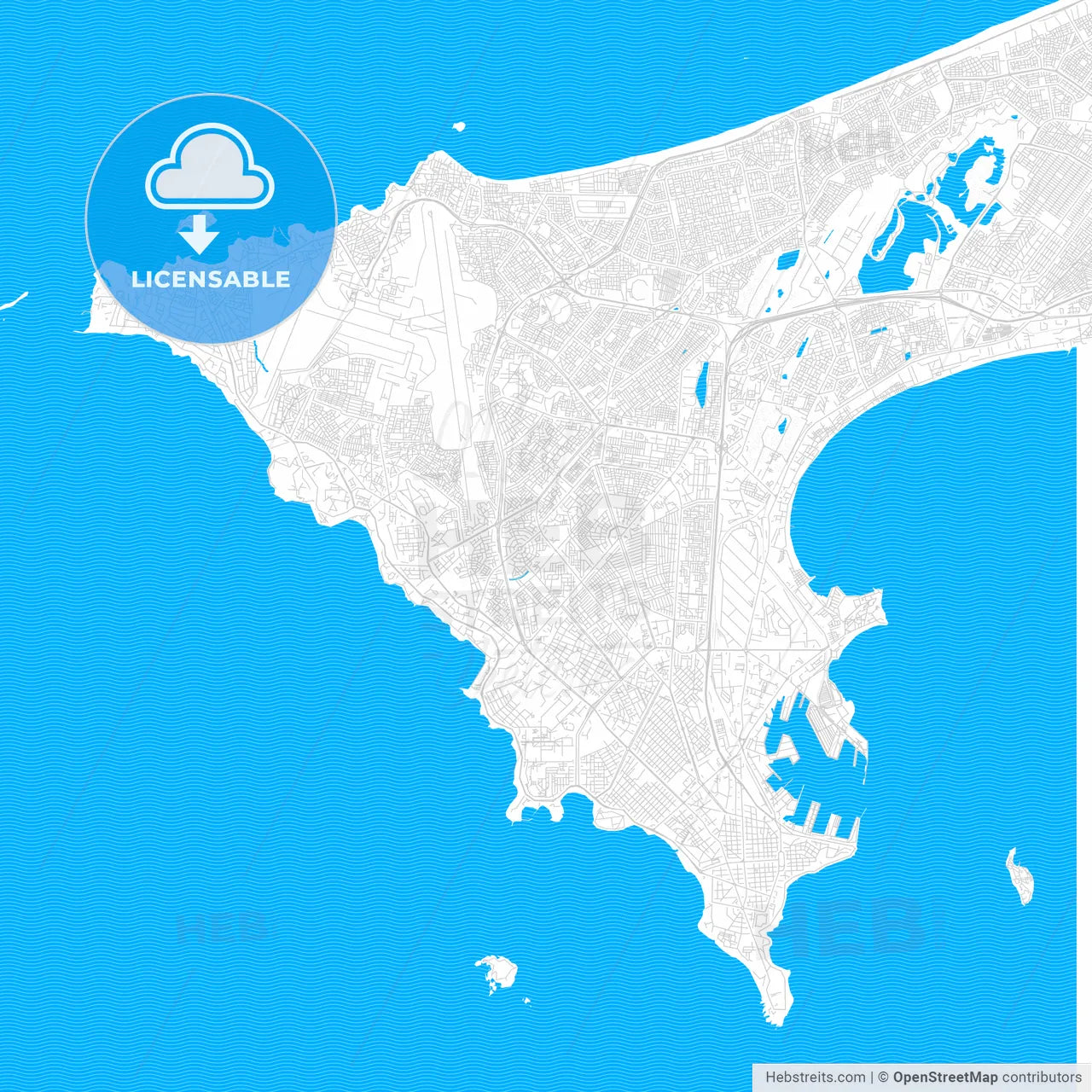 Dakar, Senegal PDF vector map with water in focus