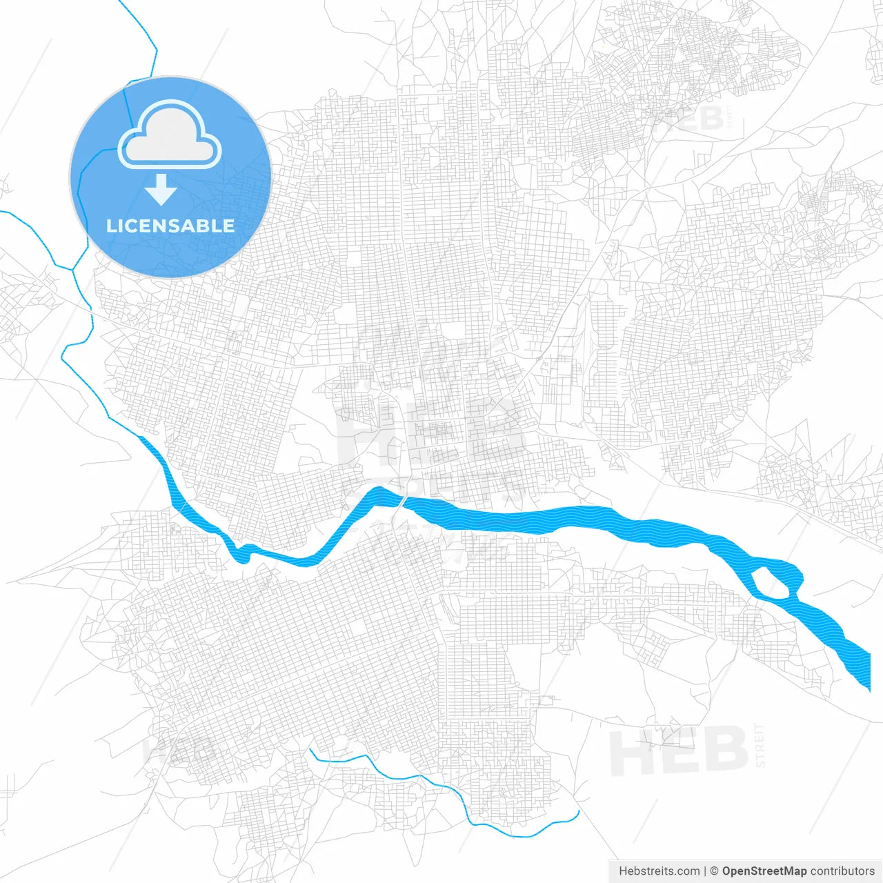 Nyala, Sudan PDF vector map with water in focus