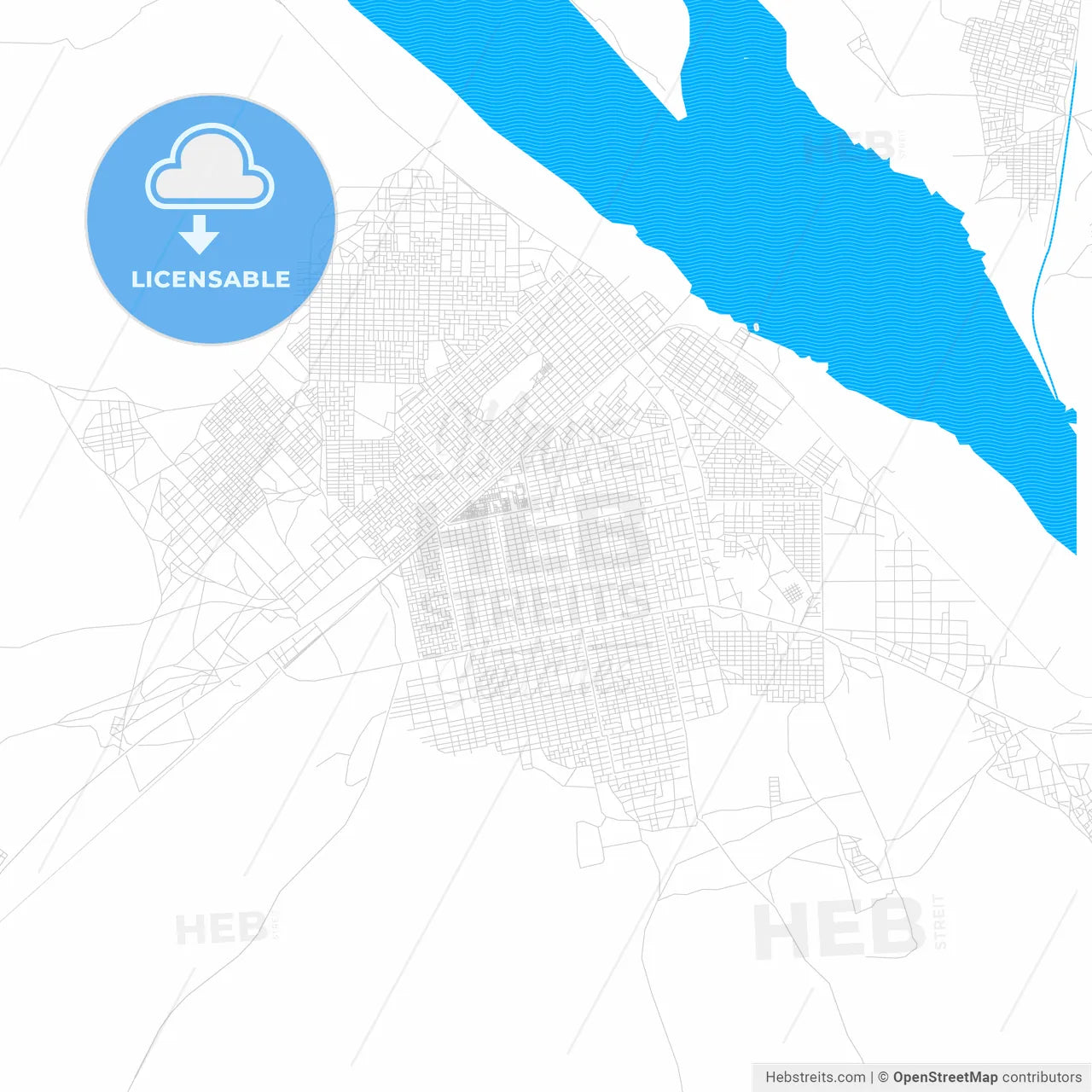 Kosti, Sudan PDF vector map with water in focus