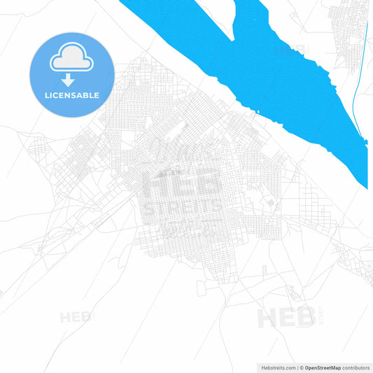 Kosti, Sudan PDF vector map with water in focus