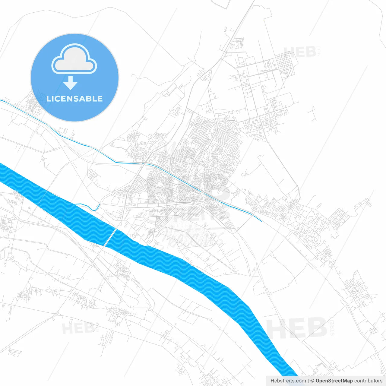 Qina, Egypt PDF vector map with water in focus