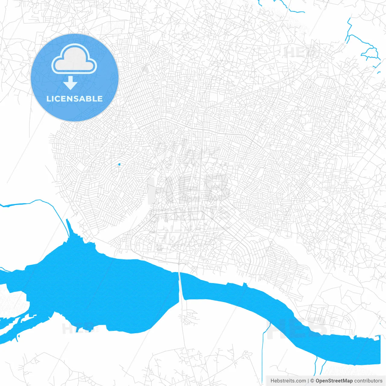 Porto-Novo, Benin PDF vector map with water in focus