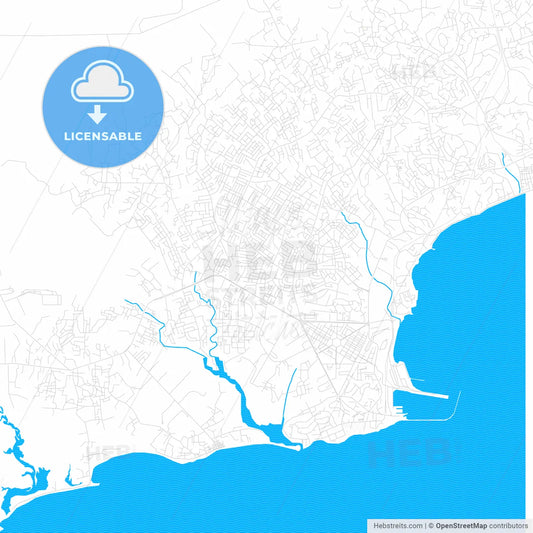 Takoradi, Ghana PDF vector map with water in focus