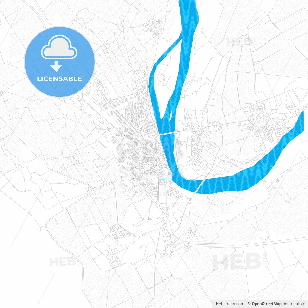 Sohag, Egypt PDF vector map with water in focus