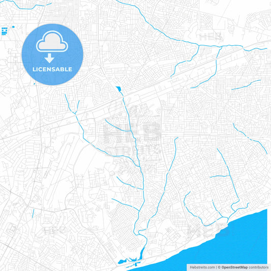 Teshi Old Town, Ghana PDF vector map with water in focus