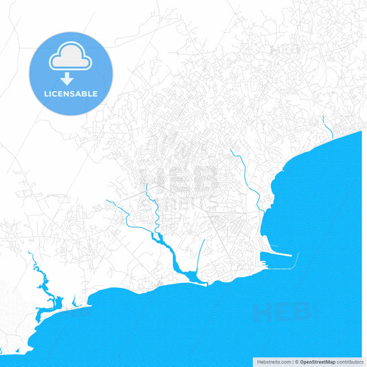 Sekondi-Takoradi, Ghana PDF vector map with water in focus