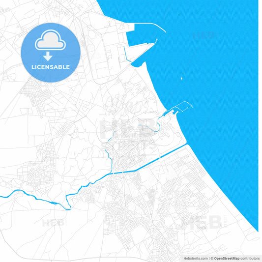 Gabes, Tunisia PDF vector map with water in focus
