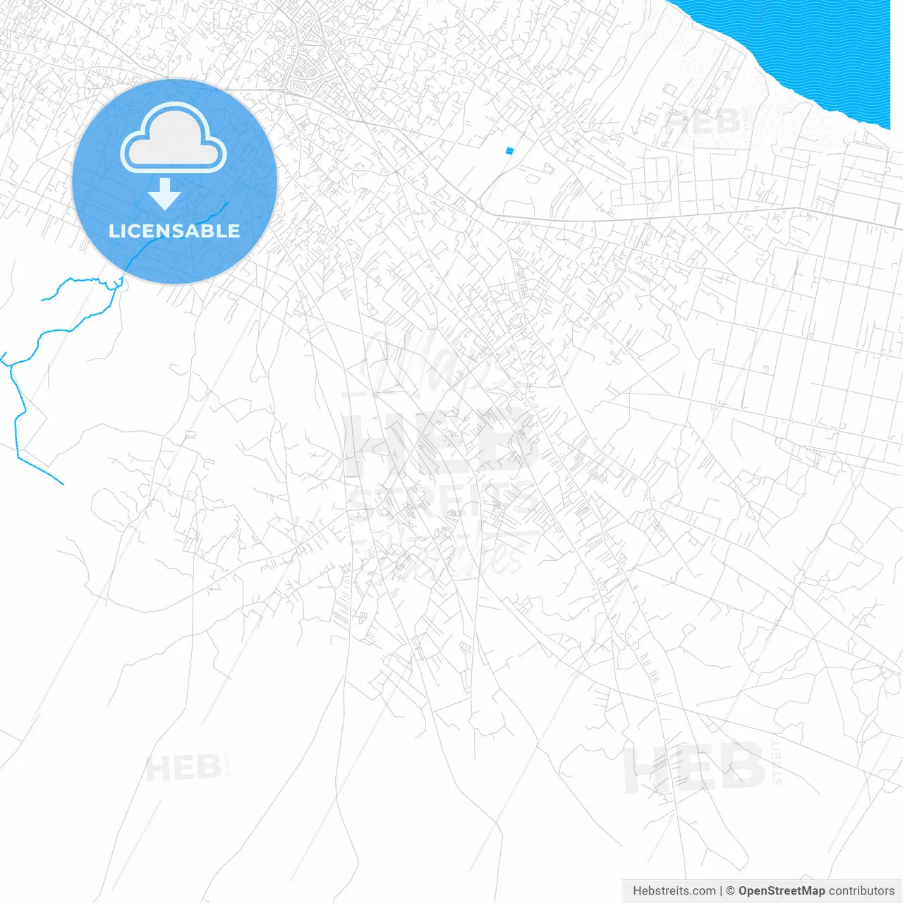 Zliten, Libya PDF vector map with water in focus