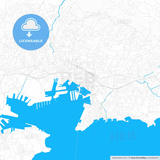 Toulon, France PDF vector map with water in focus