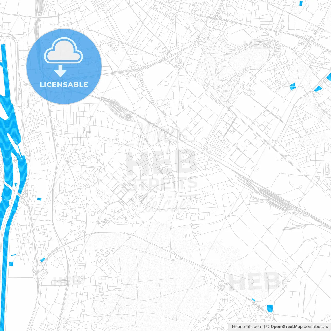 Vénissieux, France PDF vector map with water in focus