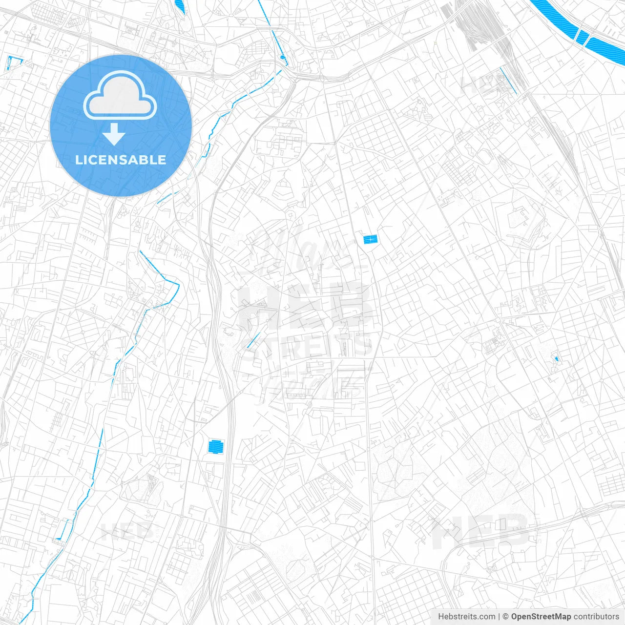 Villejuif, France PDF vector map with water in focus