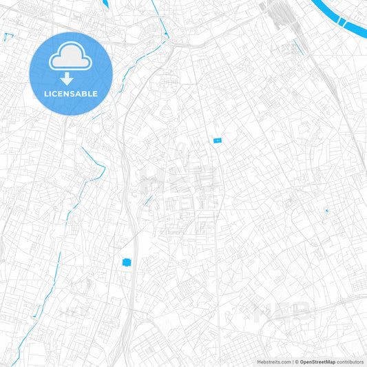 Villejuif, France PDF vector map with water in focus
