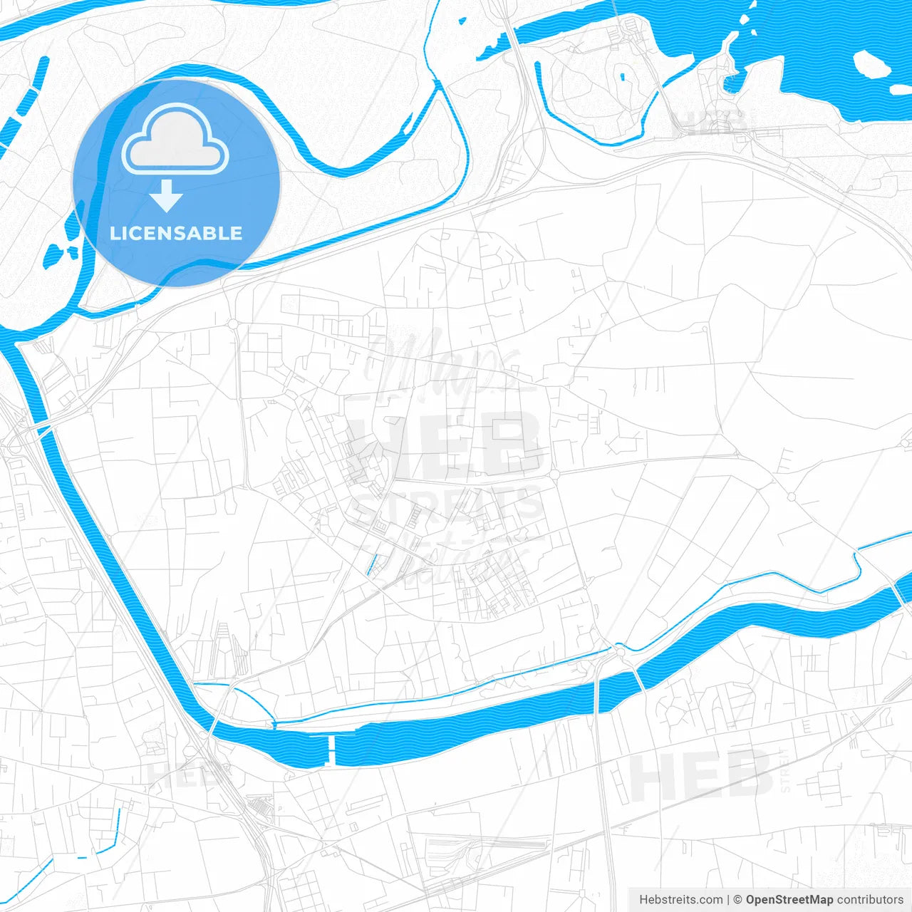 Vaulx-en-Velin, France PDF vector map with water in focus