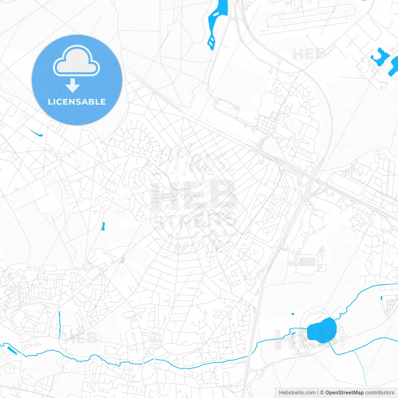 Pontault-Combault, France PDF vector map with water in focus