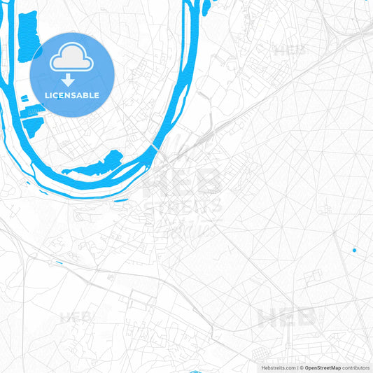 Poissy, France PDF vector map with water in focus