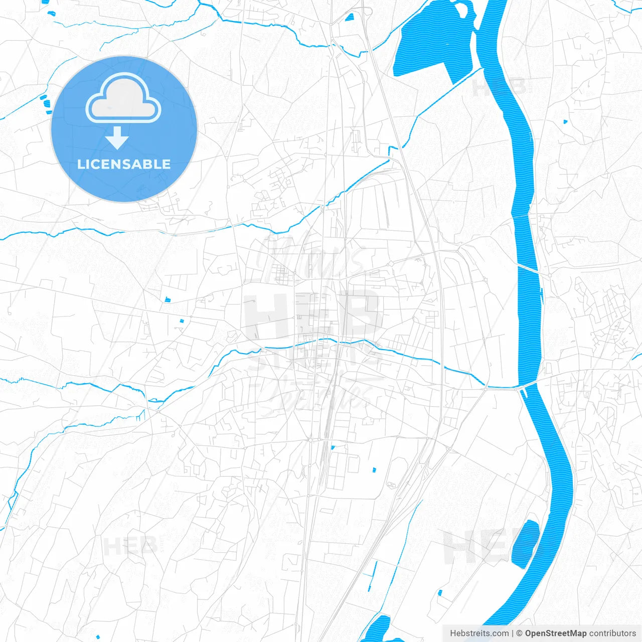 Villefranche-sur-Saône, France PDF vector map with water in focus