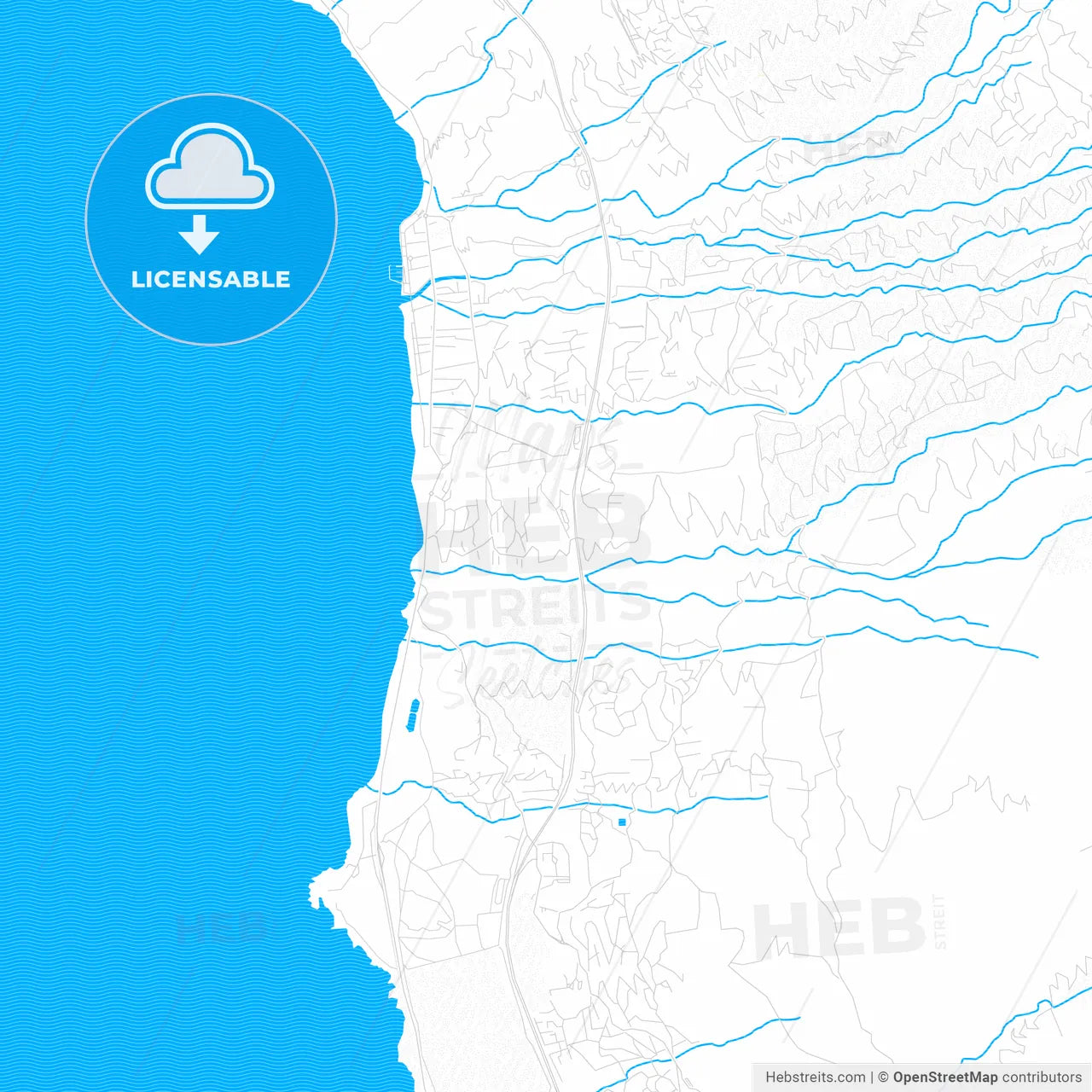 Saint-Leu, France PDF vector map with water in focus