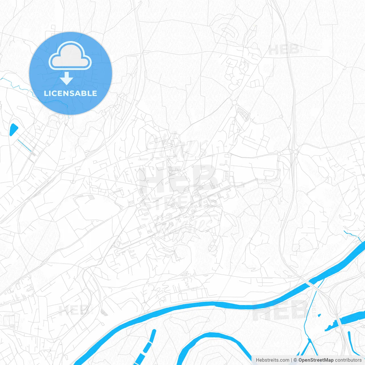 Rillieux-la-Pape, France PDF vector map with water in focus